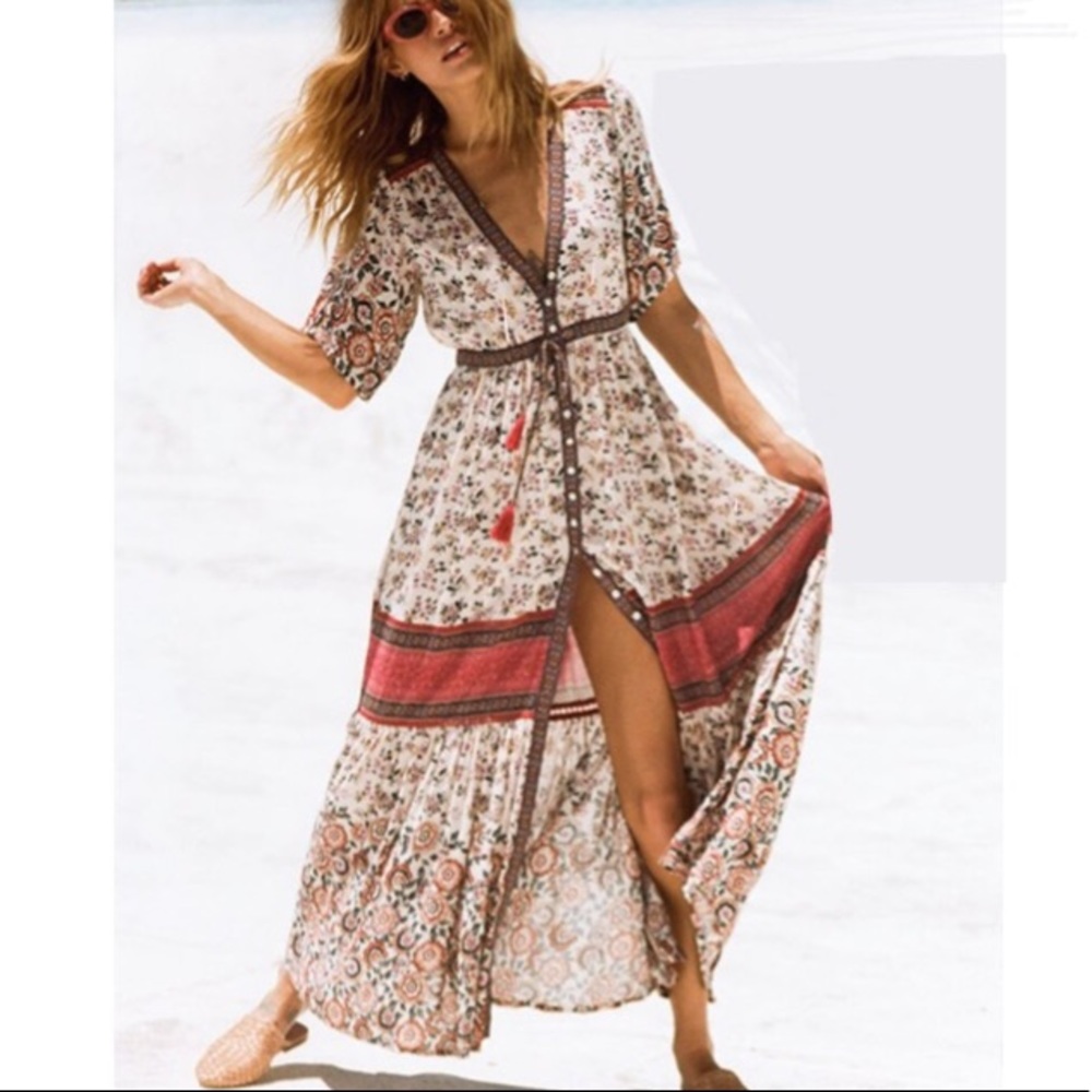 Boho Maxi Gown DRESS Rosewood Floral Elle Red Blue - Picture 4 of 6